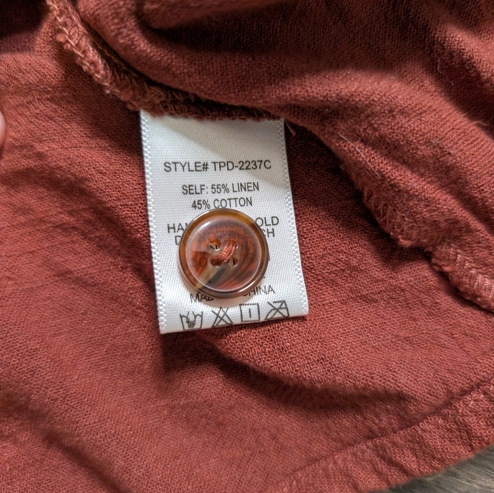 MOD Rust Button-Front Linen Cotton Mini Dress Size Medium - Picture 9 of 9